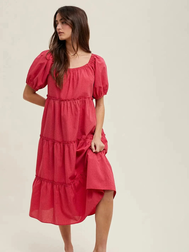 Wilma Gingham Tiered Midi Dress