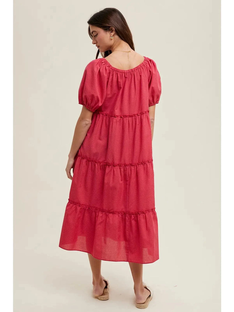 Wilma Gingham Tiered Midi Dress