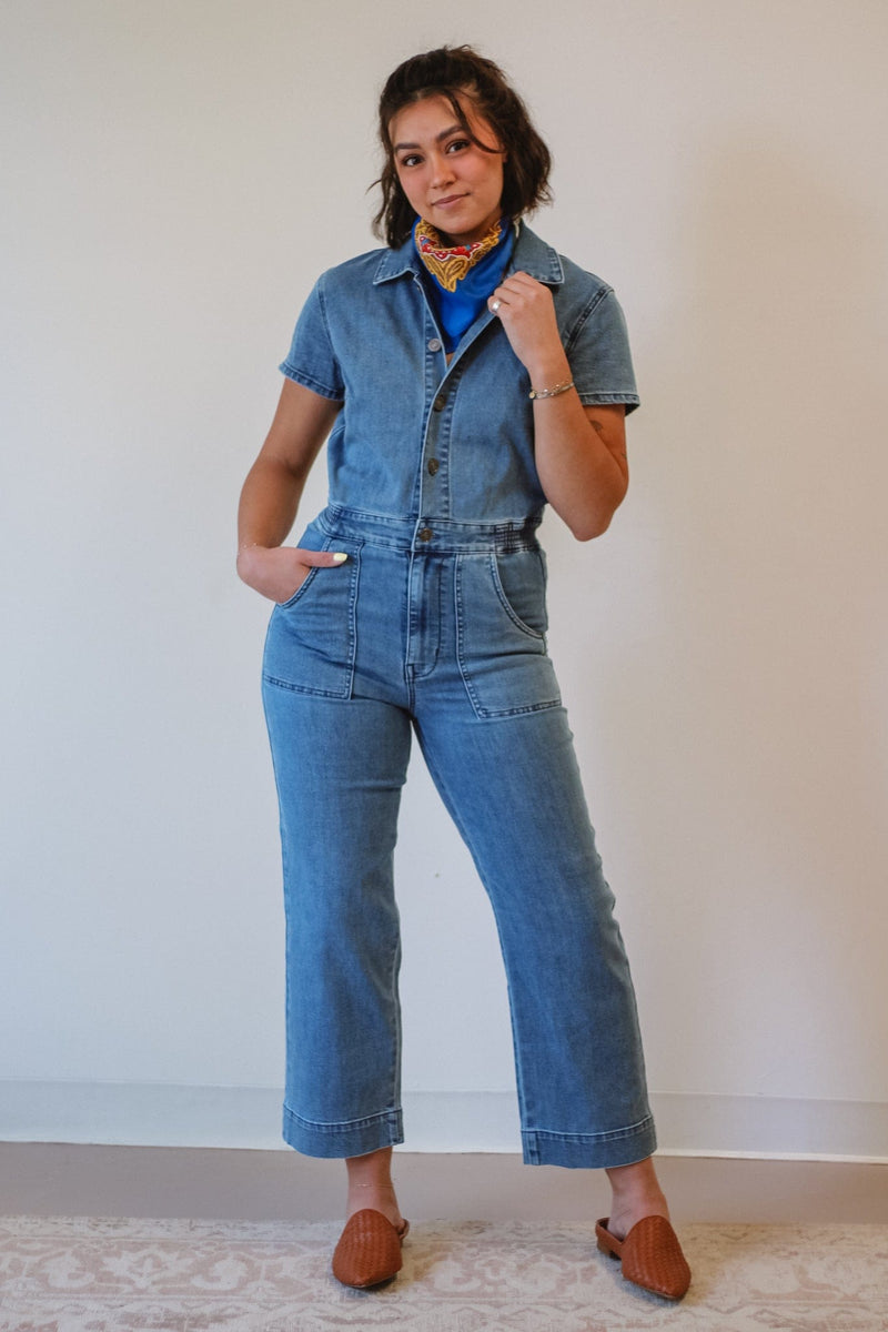 KanCan Polly Denim Jumpsuit- Medium Wash