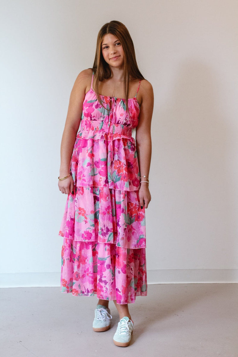 Layla Pink Floral Midi Dress