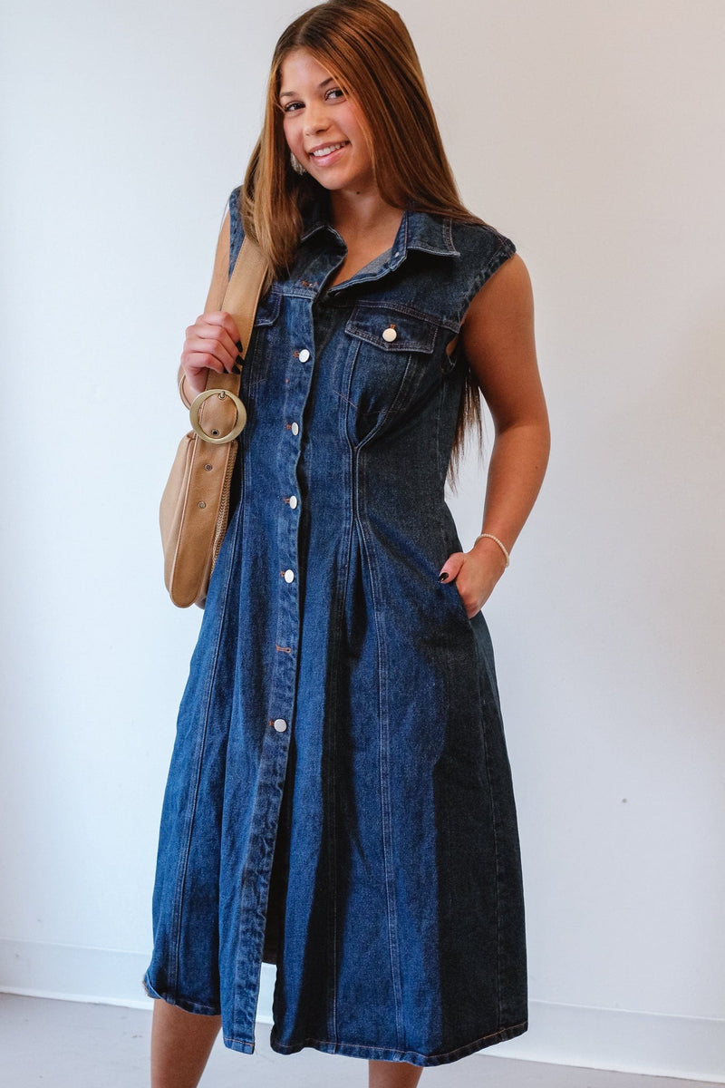 Ky Denim Sleeveless Midi Dress