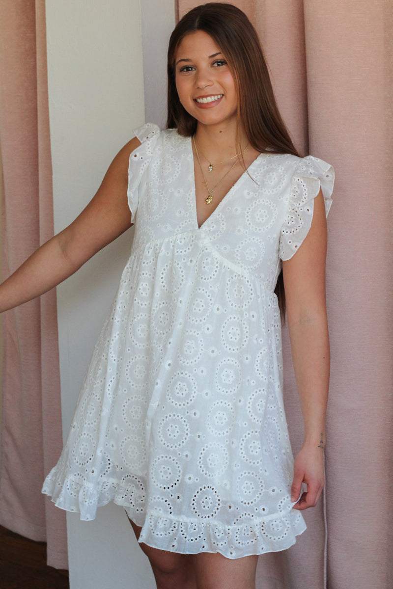 Alina White Flutter Mini Dress