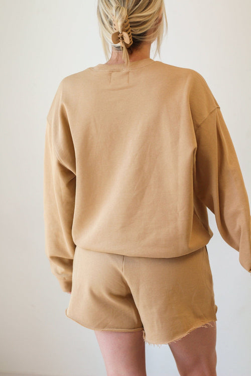 Smile Crew Sweat Shorts-Taupe