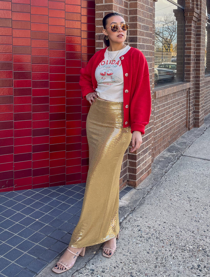 Show Me Your Mumu Gold Shiny Saturday Skirt