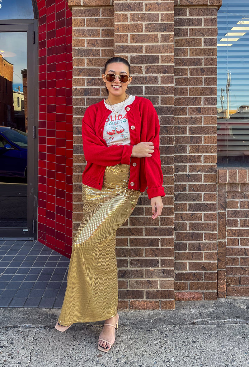 Show Me Your Mumu Gold Shiny Saturday Skirt