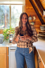 August Plaid Tie Front Top