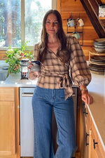August Plaid Tie Front Top