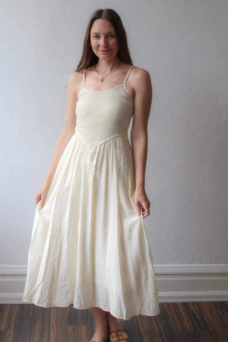 basque waist white dress midi Basque Waist Corset Wedding Dress: Tea Length Satin, Off-shoulder Sleeves
