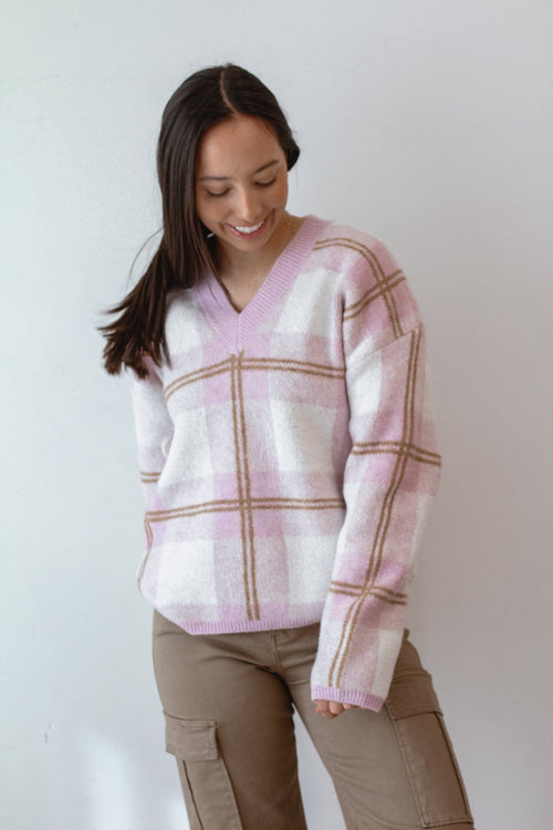 Lilac Plaid Pullover Sweater