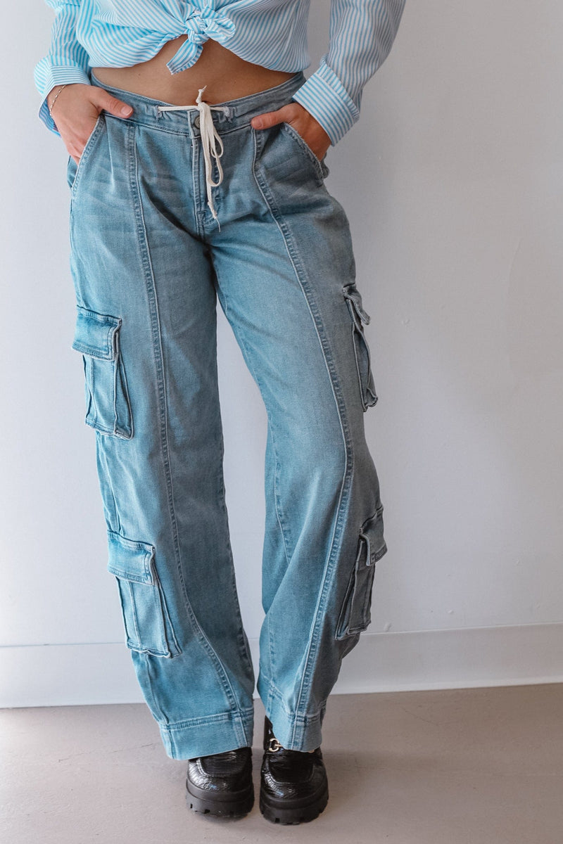 Buy Bene Kleed Blue Cotton Relaxed Fit High Rise Cargo Jeans for Women's  Online @ Tata CLiQ
