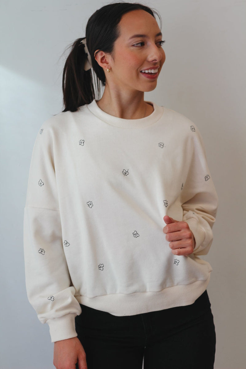 Floral Embroidered Crew Neck