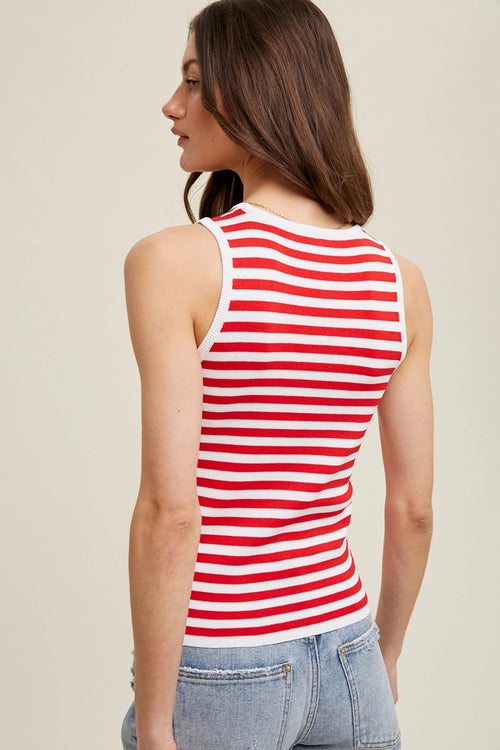 Maine Striped Knit Tank - Red