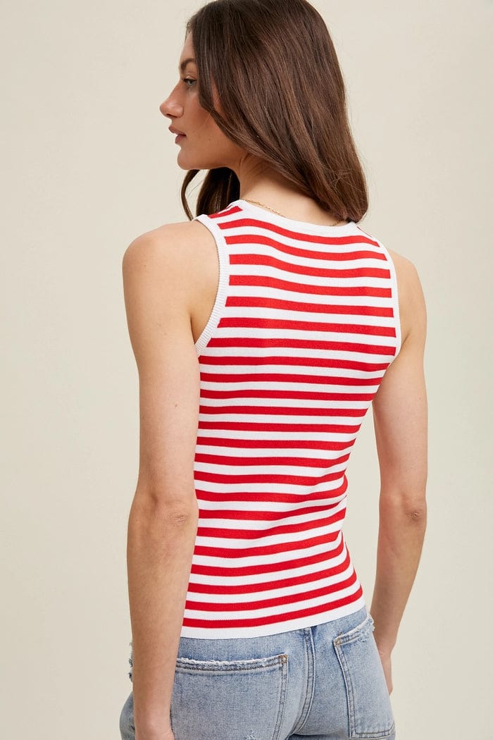 Maine Striped Knit Tank - Red