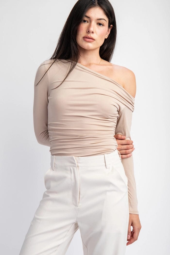 Marin Long Sleeve Ruched Asymmetrical Bodysuit