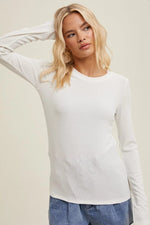 Round Neck Rib Knit Long Sleev Tee