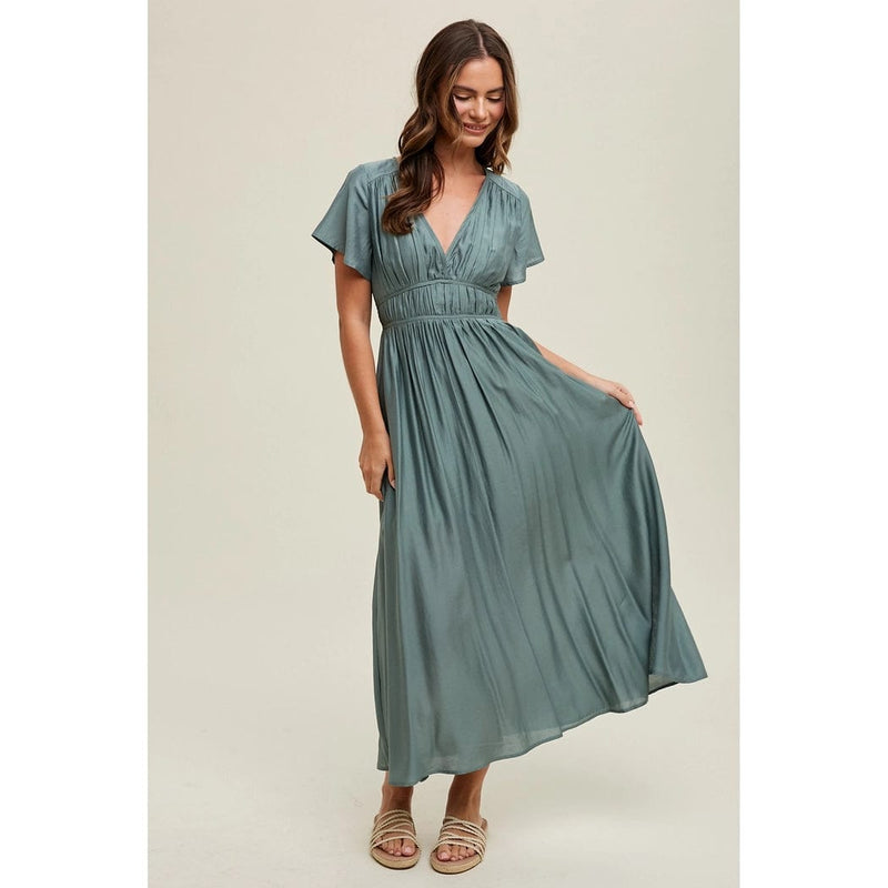 Renae Satin Midi Dress - Teal Green