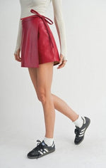 Wine Down Faux Leather Skort