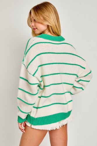 Greener Pastures Striped Polo Sweater