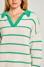 Greener Pastures Striped Polo Sweater