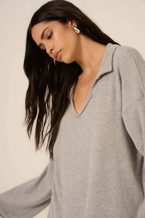 Zooey Rib Collared Long Sleeve