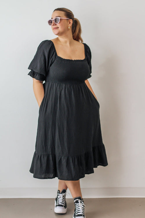 black midi dress
