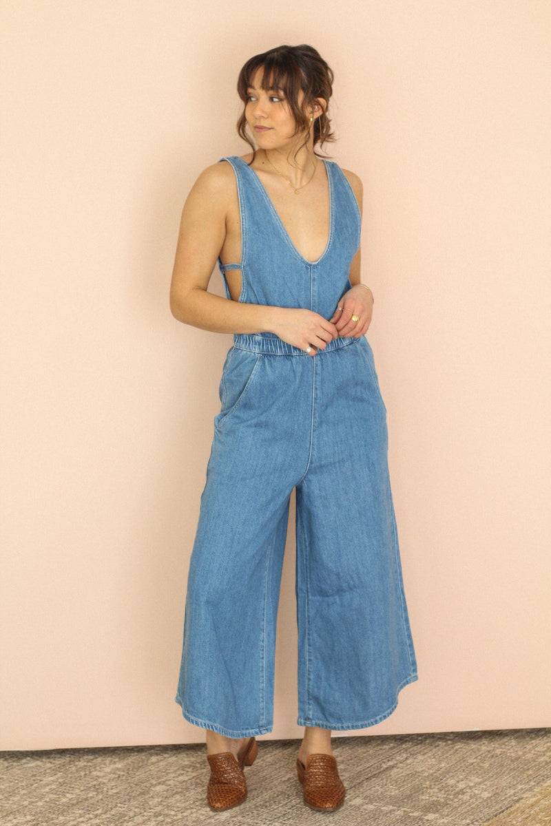 Kan Can Margie Denim Wide Leg Jumpsuit