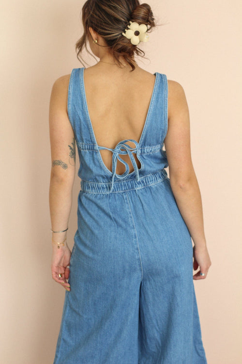Kan Can Margie Denim Wide Leg Jumpsuit